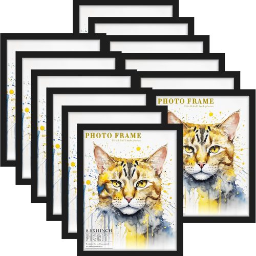 Picrit 8.5x11 Picture Frame Set of 12, Black Wall Gallery Photo Frames without Mat, Multi Photo Display for Home Decor