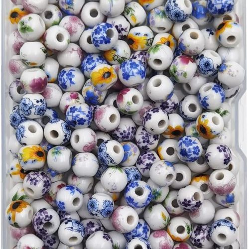 INSPIRELLE 180 Pieces Porcelain Beads Chinese Round Ceramic Beads 8mm for Handmade Jewelry Making Bracelets Necklace Making, Flower