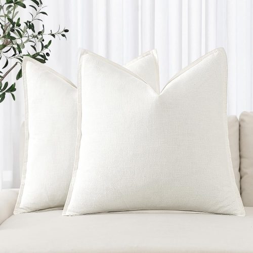 1 Decorative Linen Euro Sham Pillow Covers 24x24 Cream White Boho Farmhouse Neutral Couch Throw Pillows Christmas for Bed Pack of 2 Accent Modern Pillowcase Sofa Livingroom Home Decor