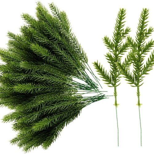 Alpurple 60 Packs Artificial Pine Needles Branches Garland- 6.7 x 2 Inch Green Plants Pine Needles, Fake Greenery Pines Picks for DIY Garland Wreath Christmas Embellishing & Home Garden