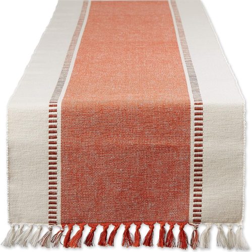 DII Dobby Stripe Woven Table Runner, 13x72 (13x77.5, Fringe Included), Burnt Orange