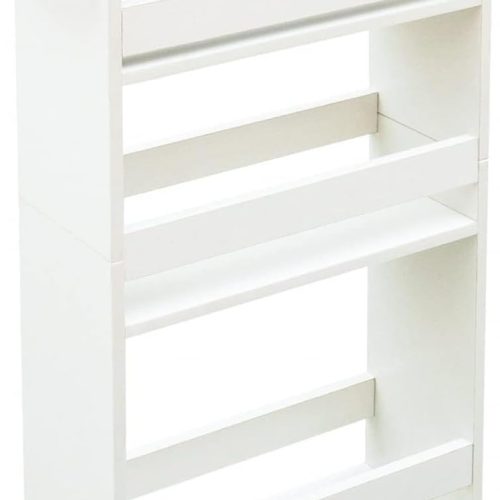 4 Tier White Slim Storage Cart with Handle, Slide Out Storage Rolling Utility Cart Mobile Shelving Unit Organizer Trolley for Small Spaces Kitchen Laundry Narrow Places