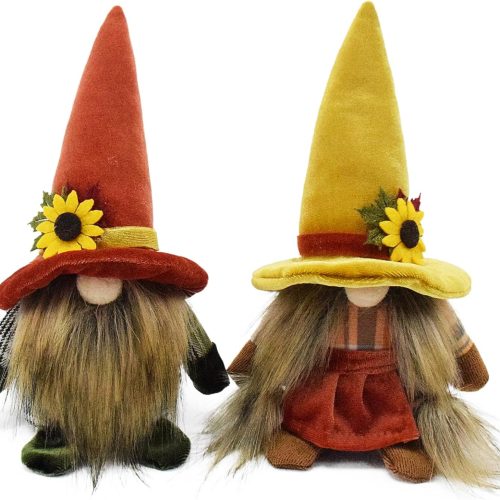 Attiigny Thanksgiving Decorations Plush Gnomes, Set of 2 Autumn Harvest Festival Ornaments Dwarf, Handmade Shelf Tiered Tray Decorations Santa Gonk Swedish Tomte Party Gifts for Family,Friends