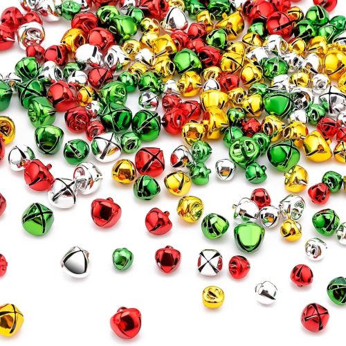 Jingle Bells for Crafts - 200 Pieces Colorful Small Christmas Bells with Loud Sound, 4 Bright Colors, Craft Bells for Christmas Halloween Home Decorations (0.3/0.4/0.47 inch)