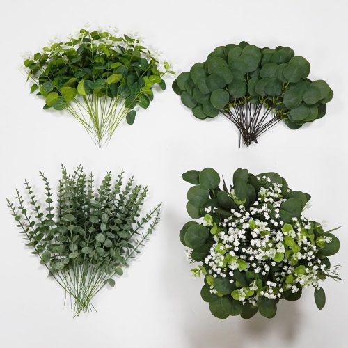 120PCS 3 Kinds Mixed Eucalyptus Leaves Bulk Faux Eucalyptus Stems Bundle Fake Leaves Greenery for Centerpieces Wedding Bouquet Arrangement Artificial Flowers Fillers