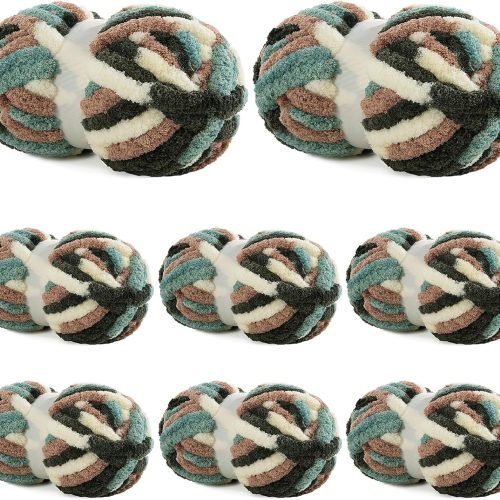 BALAPET Tie Dye Chunky Chenille Yarn for Crocheting & Knitting, Soft Fluffy Kitting Yarn Set, Multi Color Plush Yarn for Handcrafts Weaving Making Blankets (8, Apricpot Green)