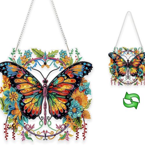 Yunzlly DIY Hanging Diamond Art Ornament Kit Butterfly, Special Crystal Double Sided Diamonds Painting Pendant Kit for Adults, Acrylic Gem Painting Board Kit