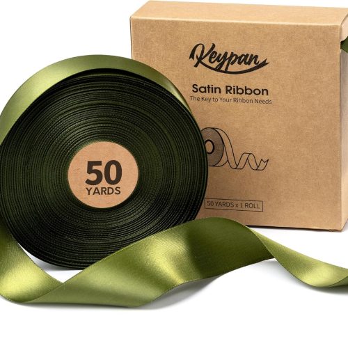 Green Satin Ribbon 1-1/2 Inch x 50 Yards Double-Faced for Gift Wrapping Crafts Flower Bouquet Invitations Holiday Decorating