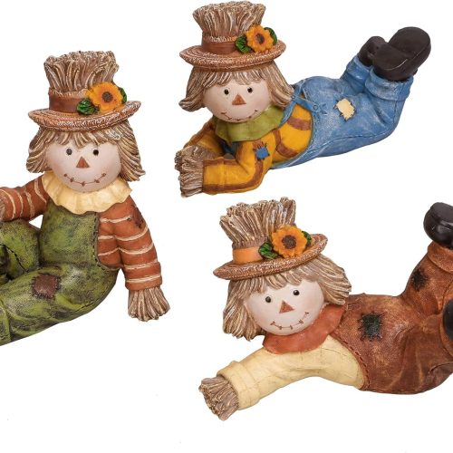 Valery Madelyn Scarecrow Fall Decorations for Home, 3 Pcs Fall Decor for Table Indoor Outdoor, Resin Thanksgiving Decorations Garden Pumpkins Figurines for Autumn Harvest Porch Tiered Tray, 4.7"