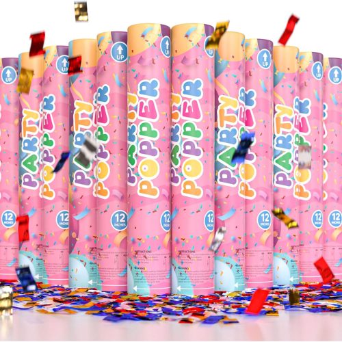 Confetti Poppers Confetti Cannon | 12 Pack | Glitter Multicolor | Party Poppers for Graduation, Birthday, Wedding | Alternative to Fireworks Smoke Bombs | Launches 25 ft | 12 inch | TUR Party Supplies