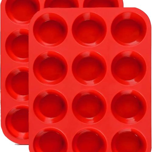 JEWOSTER 12 Cups Silicone Muffin Pan 2 Pack - Cupcake Pan Nonstick Silicone Molds Great for Making Muffin Cakes,Bread, Tart - BPA Free Baking Accessory