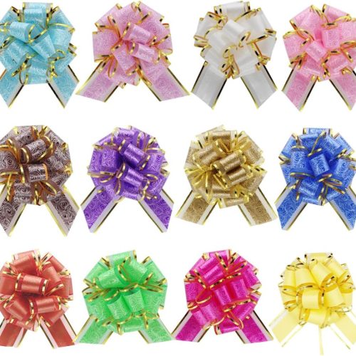 6 Inch Pull Bows for Gift Wrapping – Elegant Gift Wrapping Ribbon for Wedding, Birthday, Party Decorations | Premium Pull Bows for Baskets, Presents & Crafts (Multi Color, 12 Pieces)