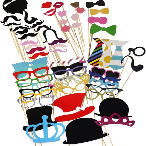 Tinksky Photo Booth Props 60 piece DIY Kit for Wedding Party Reunions Birthdays Photobooth Dress-up Accessories & Party Favors, Costumes with Mustache on a stick, Hats, Glasses, Mouth, Bowler, Bowties