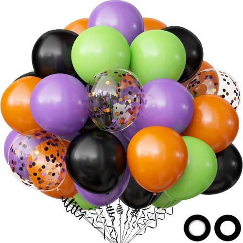 62PCS Halloween Party Balloons Decorations, 12 Inch Black Orange Green Purple Balloons Confetti Balloons for Kids Halloween Party Decorations Birthday Baby Shower Bachelorette Favors Supplies