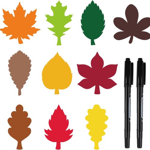 Janlaugh 100 Pcs Large Paper Fall Leaves Cutouts with 2 Pcs Marker Pens Fall Bulletin Board Cutout Autumn Leaves Oak Maple Leaf Cutouts for Classroom Decoration Thanksgiving Day DIY Craft, 10 Styles
