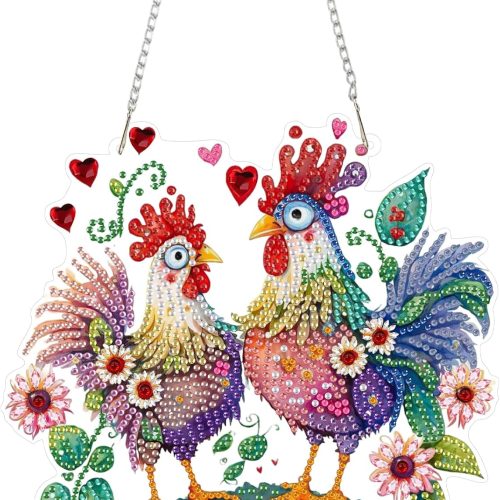 Diamond Art Kits for Adults Ornaments-Chicken Diamond Art Paintings Suncatchers-Full Drill Diamond Dots Paintings for Beginners, Round 5D Paint with Diamonds Art Accessories Gem DIY Deco