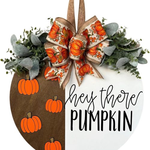 Hey There Pumpkin Welcome Hanging Sign Front Door Decor Fall Decorative Wooden Welcome Sign Rustic Porch Decoration for Home Office Garden Farmhouse 12 Inch