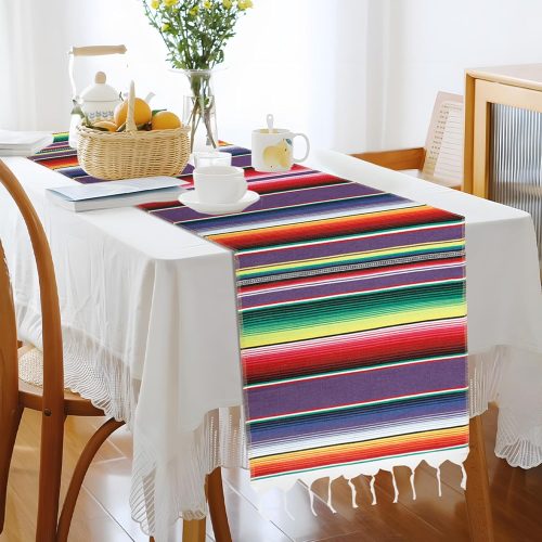 Mexican Table Runner, Mexican Fiesta Party Decorations 14"x84" Fiesta Table Runner Cinco De Mayo Party Decorations Boho Colorful Striped Runner Cotton Blanket Mexico Theme Home Parties Decor, Hot Pink