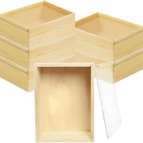 YCOSAN 6 Pcs Unfinished Wood Crafts Boxes, 6.3 x 4.9 x 1.8 Inch Small Rectangle Crates Wooden Box with Lid for DIY Birthday Party Gift Supplies