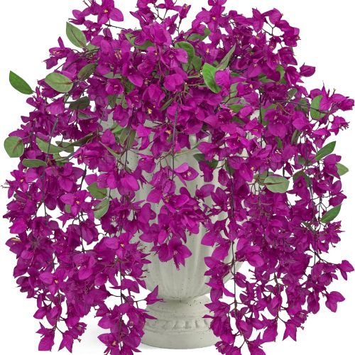 Bougainvillea Artificial Flowers Fake Flower Branches, 33.5" Long Stems Artificial Bougainvillea Flowers for Tall Vase, 3Pcs Faux Hanging Flower for Home Room Garden Party Centerpiece Decor, Purple