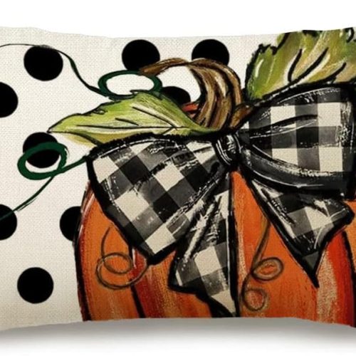 RABUSOFA Fall Pillow Covers 12x20 Inch,Polka Dot Pumpkin Pillows Decorative Throw Pillows,Thanksgiving Autumn Outdoor Lumbar Pillow Case Decoration for Home Orange(30-12)