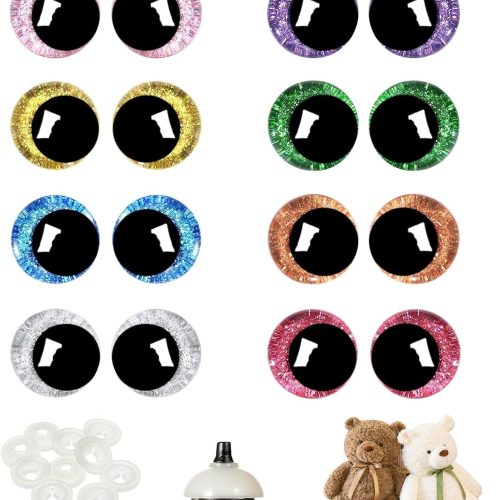 160 Pcs Glitter Safety Eyes 18mm 3D Eyes for Crochet Stuffed Animals Moon Crochet Amigurumi Eyes with Bowl Washers for DIY of Puppet, Bear Crafts, Toy Doll Making Supplies (8 Colors)
