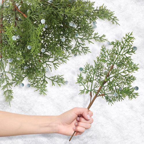 Lyrow 24 Pcs Christmas Artificial Juniper Cedar Branches Picks Spray with Berry Faux Greenery Spray Branches Cedar Twig Stems for Holiday Winter Ornament Crafts Wreath Garland (Natural Style)