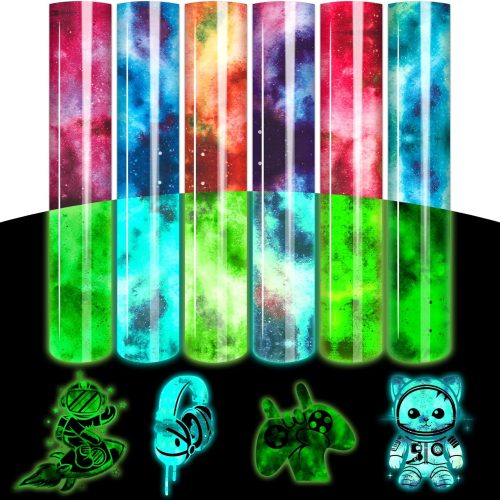 Tintnut Glow in Dark HTV Heat Transfer Vinyl - 12x10 inch 6 Sheets Luminous Galaxy Iron on Vinyl Galaxy HTV Vinyl for T-Shirts DIY Compatible with Cricut or Silhouette Cameo