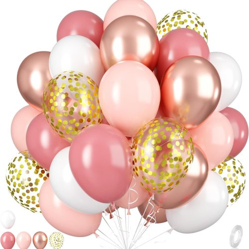 Dusty Pink Balloons, 55Pcs Blush Pink Party Balloon 12 Inch Metallic Rose Gold White Latex Balloon Retro Rose Gold Confetti Balloons for Birthday Party Wedding Baby Shower Bridal Shower