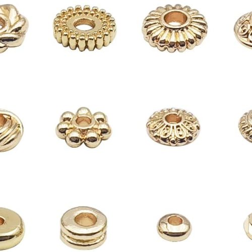 INSPIRELLE 120pcs Spacer Beads Gold Plated Long-Lasting Heishi and Rondelle Bead for Jewelry Bracelet Necklace Making