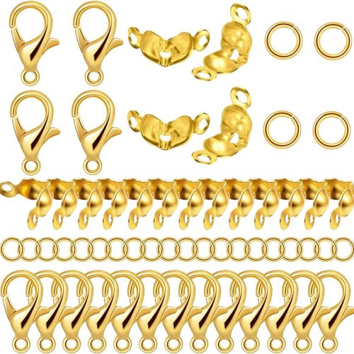 800 Pcs Jewelry Making Accessories Set with 100 Pieces Lobster Claw Clasp 200 Pieces Bead Tips Knot Covers and 500 Pieces Open Jump Ring Connectors DIY Jewelry Making Supplies Bracelets (Gold)