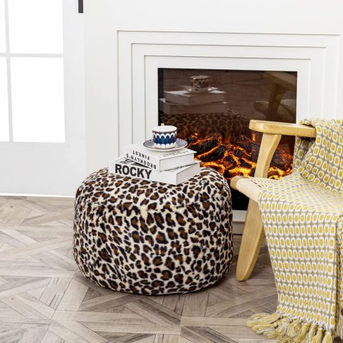 1 Animal Pouf Ottoman Unstuffed Ottoman Foot Rest Round Fuzzy Pouf Seat Bean Bag Foot Rest Foldable Floor Chair Storage for Living Room Bedroom Leopard Print