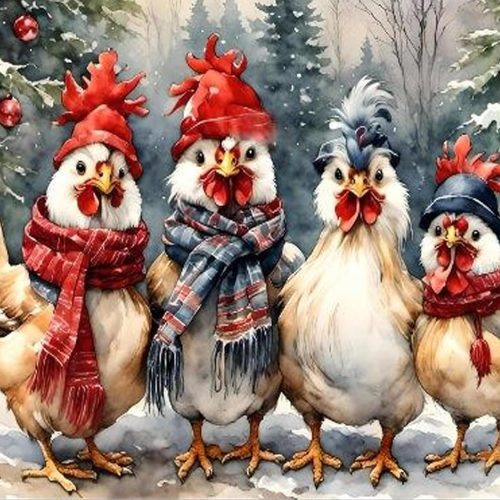 Ekuxom Chicken Diamond Art Kits for Adults, Winter Christmas Diamond Art Kits for Adults, Full Round Christmas Chicken Diamond Painting Gem Art Home Wall Decor 16x12 inch