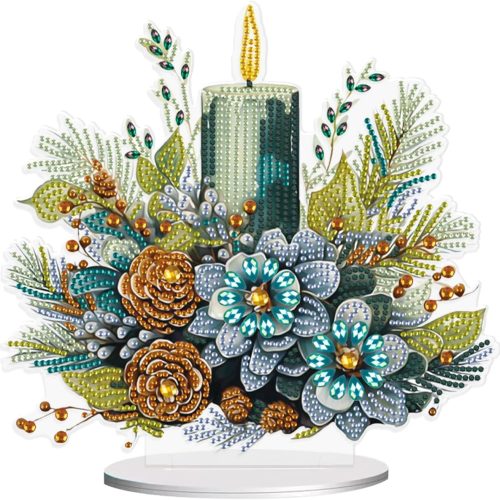 MVVMTOP Christmas Diamond Painting Kits Tabletop Decoration, DIY Candle & Flower, 5D Diamond Art Home Ornament by Number Mosaic Arts Crafts for Home Office Acrylic Tabletop Decor, New Year Gift
