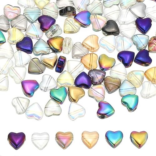 PATIKIL Heart Beads, 100Pcs Crystal Heart Beads Electroplated Czech Glass Beads Spacer Bead for DIY Jewelry Making Bracelets Necklace