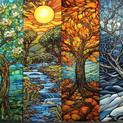 GemZono Diamond Painting Kits for Adults,Four Season Tree 5D Diamond Art Kits for Adults Beginner Gem Art Full Drill Round Diamond Dots for Adults Home Wall Decor 12x16in/30×40cm