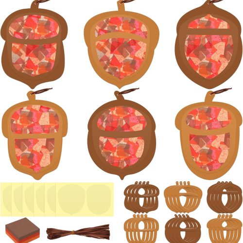 Chiisong 24 Sets Fall Acorn Crafts Kit DIY Tissue Paper Sign Crafts for Back to School Fall Harvest Thanksgiving Religious Christian Party Fun Home Actives