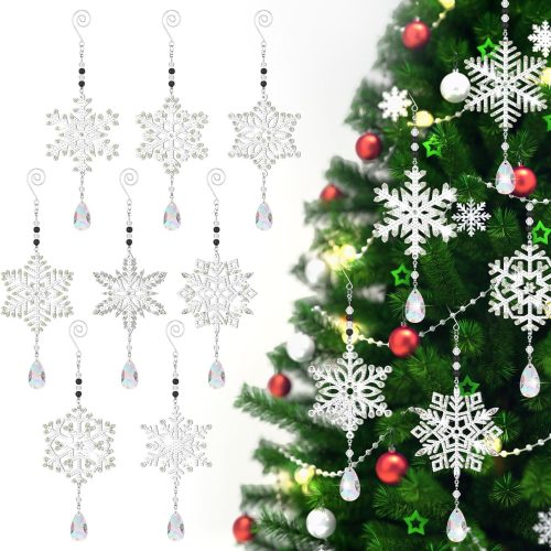 Uiifan 8 Pcs Christmas Snowflake Diamond Art Kits Double Sided Winter Diamond Art Ornaments Wind Chimes for Window Christmas Tree Decoration Snowflake Suncatchers for DIY Crafts Wonderland Decoration