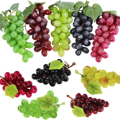 Supla 10 Pack Assorted Artificial Grapes Frosted Grape Clusters Decorative Grapes Bunches Rubber Grape Bundles in Black Purple Red Green for Vintage Wedding Favor Fruit Wine Décor Faux Fruit Props