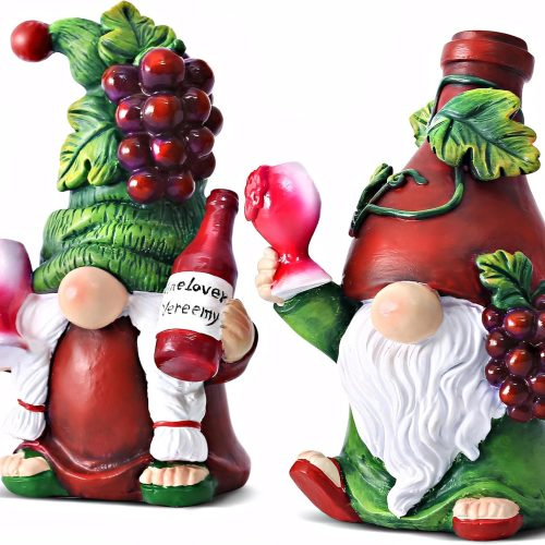 2PCS Wine Gnomes Figurines Home Decor Gnome Gifts for Women Collectible Statue Christmas Decorations for Dining Tables Tiered Pallets Wine Cabinet Living Room