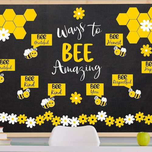 95Pcs Bee Bulletin Board Cutouts Summer Bee Daisy Flower Paper Cutouts with Glue Points Bulletin Board Decoration for Back to School Classroom Office Birthday Party