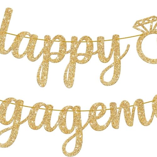 KatchOn, Gold Glitter Happy Engagement Banner - 10 Feet, No DIY | Engagement Party Decorations | engagement Party Banner | Engaged Banner, Bachelorette Party Decorations