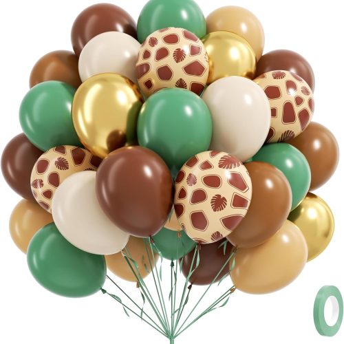 60pcs Safari Balloons, Sage Green Coffee Brown Light Brown Nude Sand White Metallic Gold Balloons for Woodland Jungle Theme Brithday Baby Shower Decorations