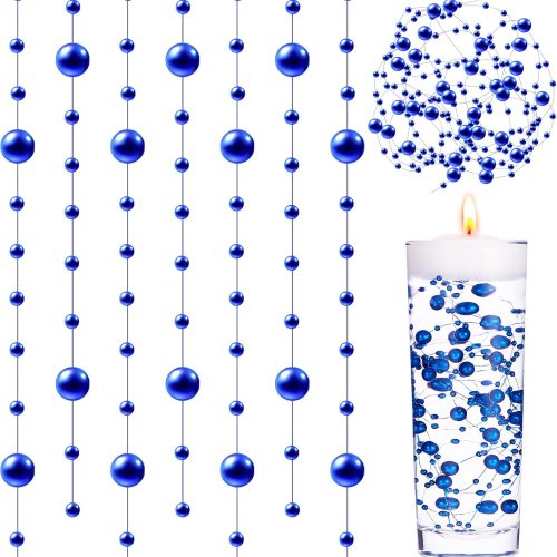 Tondiamo 24 Pcs Artificial Pearl String for Floating Candle Faux Pearls Beads String Party Garland Decoration for Vases Filler Wedding Centerpiece Christmas Party Decor(Blue)