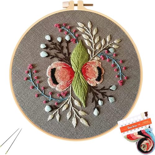 Louise Maelys Embroidery Starter Kit Full Range of Stamped Cross Stitch Kits for Beginner Including Cloth with Pattern,Embroidery Hoop,Color Threads