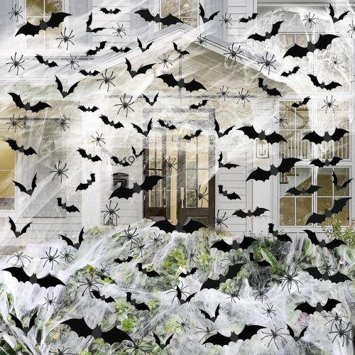 Famoby 800 sqft Halloween Spider Webs &120pcs Fake Bats 50pcs Fake Spiders Super Stretch Cobwebs for Halloween Theme Party Decoration