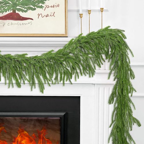 2Pcs 6FT Christmas Norfolk Pine Garland,Realistic Cedar Garland Artificial Pine Cypress Vines,Greenery Garlands for Holiday Xmas Indoor Mantle Decor