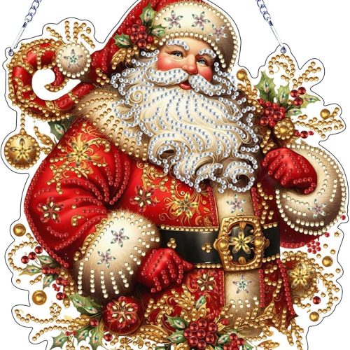 VODAPYC Christmas Diamond Art Hanging Kits for Adults, DIY Double Sided Special Shaped Diamonds Painting Window Pendant Ornament for Home Decor (Santa Claus-01)