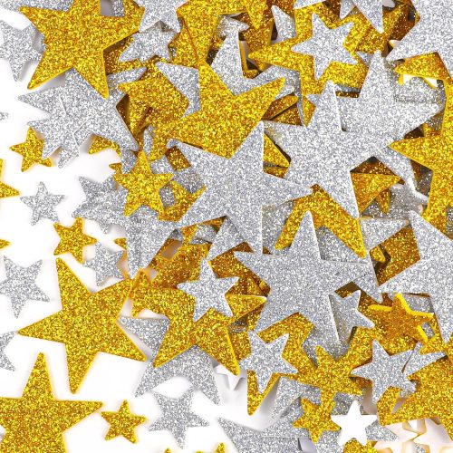 Natonhi 904pcs Star Stickers, Gold and Silver Glitter Foam Self Adhesive Star Stickers, Used for Kid Scrapbook and Posters Crafts and Home Decorations