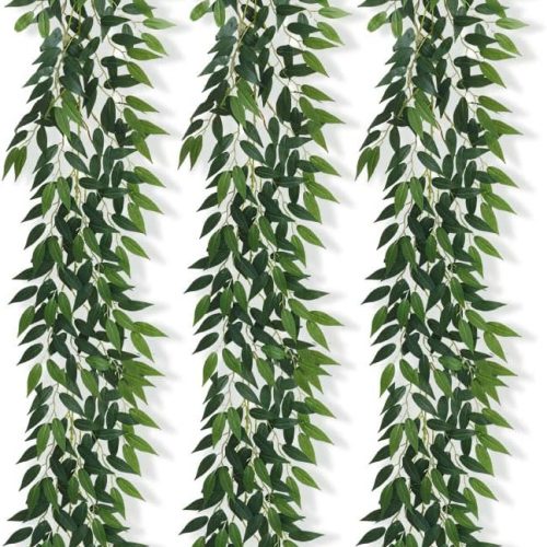 3 Strands Italian Ruscus Artificial Vines, 39" Silk Vine Garland with Green Leaves, Fake Hanging Plants Greenery Decor for Home, Bedroom, Wall, Party, Wedding Decoration
